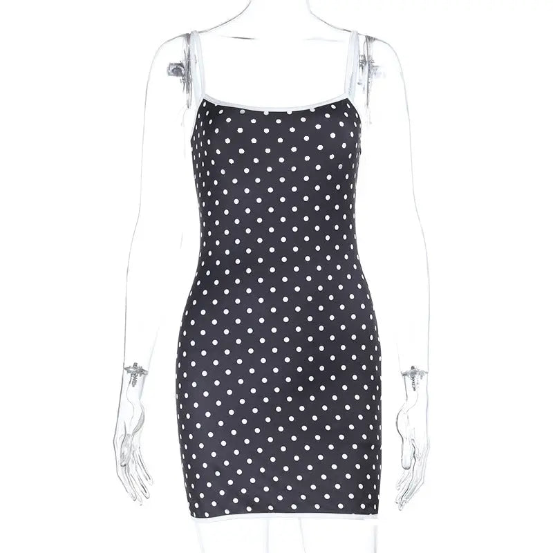 Polka Dot Print Contrast Color Strap Dress for Women Arrival Sexy Hip Dress