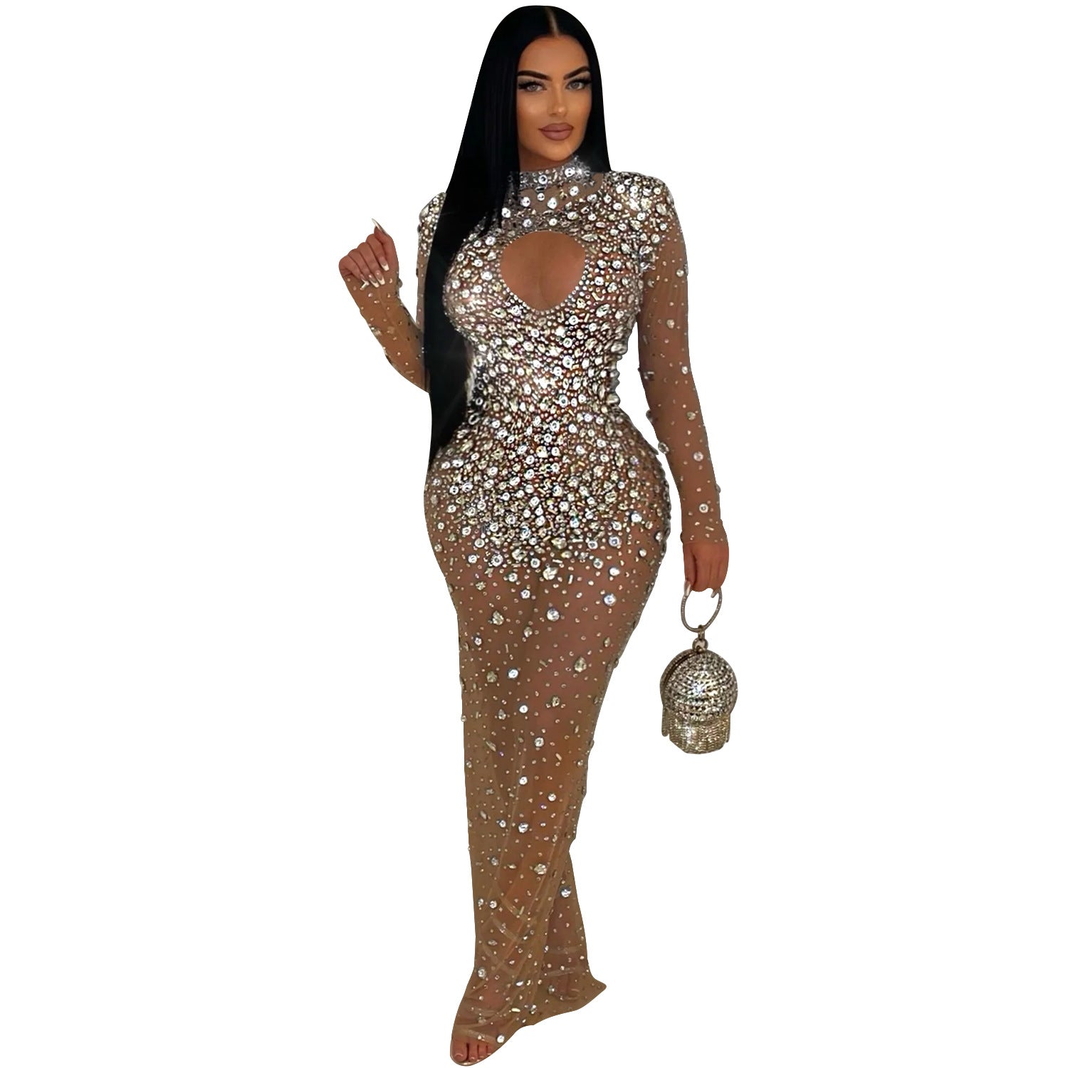 Women Wear round Neck Rhinestone Dress Maxi Dress by Ragazza