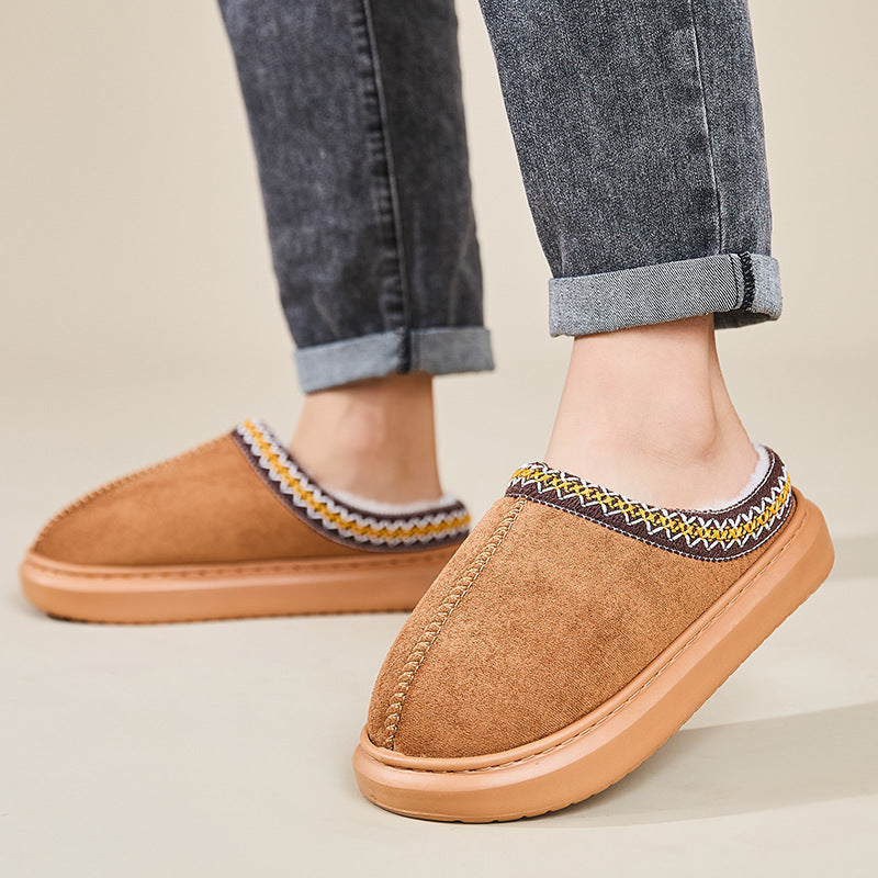 Baotou Fluffy Slippers Autumn Winter Ethnic Cotton Slippers Men Women Couple Warm Rubber Thick-Soled Cotton Slippers DestGlow