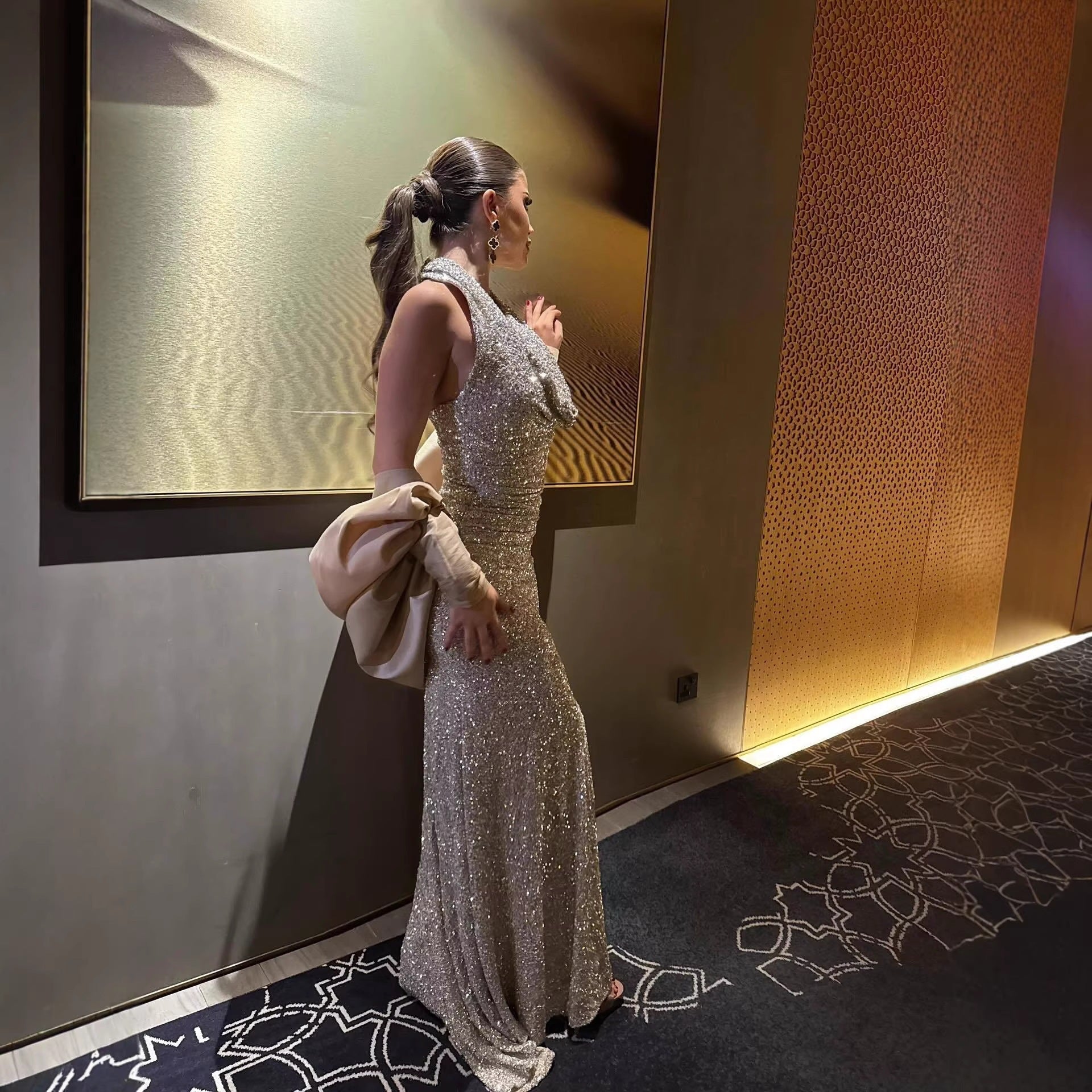 Spring Summer Women Sexy Shawl Sequin Dress Ball Dress Two Pieces DestGlow