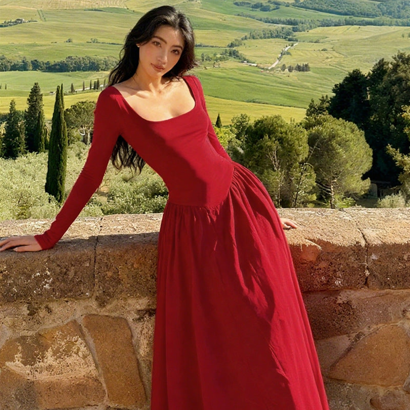 French Hepburn Elegant Dress Fashionable Solid Color Backless Cross Tied Slim Fit Maxi Dress Women by Ragazza