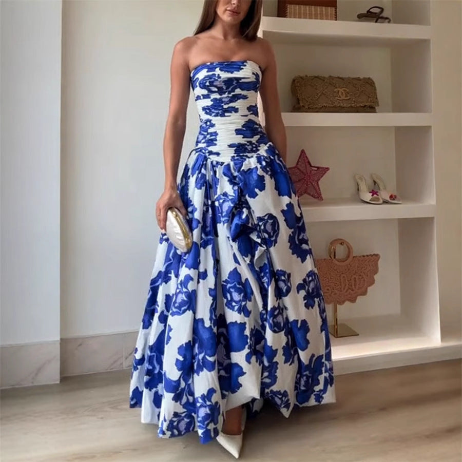 French Socialite Dress Tube Top High Waist Pleated Design Pettiskirt Women Dress by Ragazza