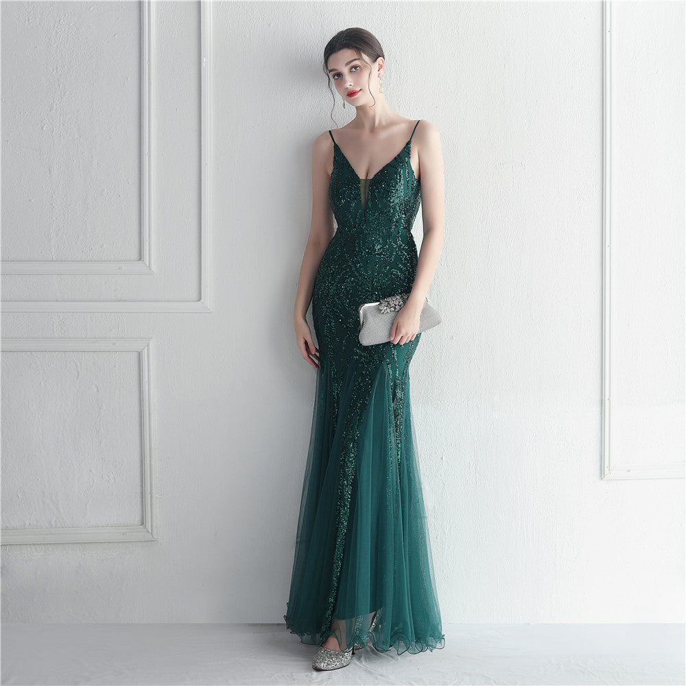 Popular Mesh Beads Sequined Dress Long Evening Dress Star Event Exhibition Stage by Ragazza