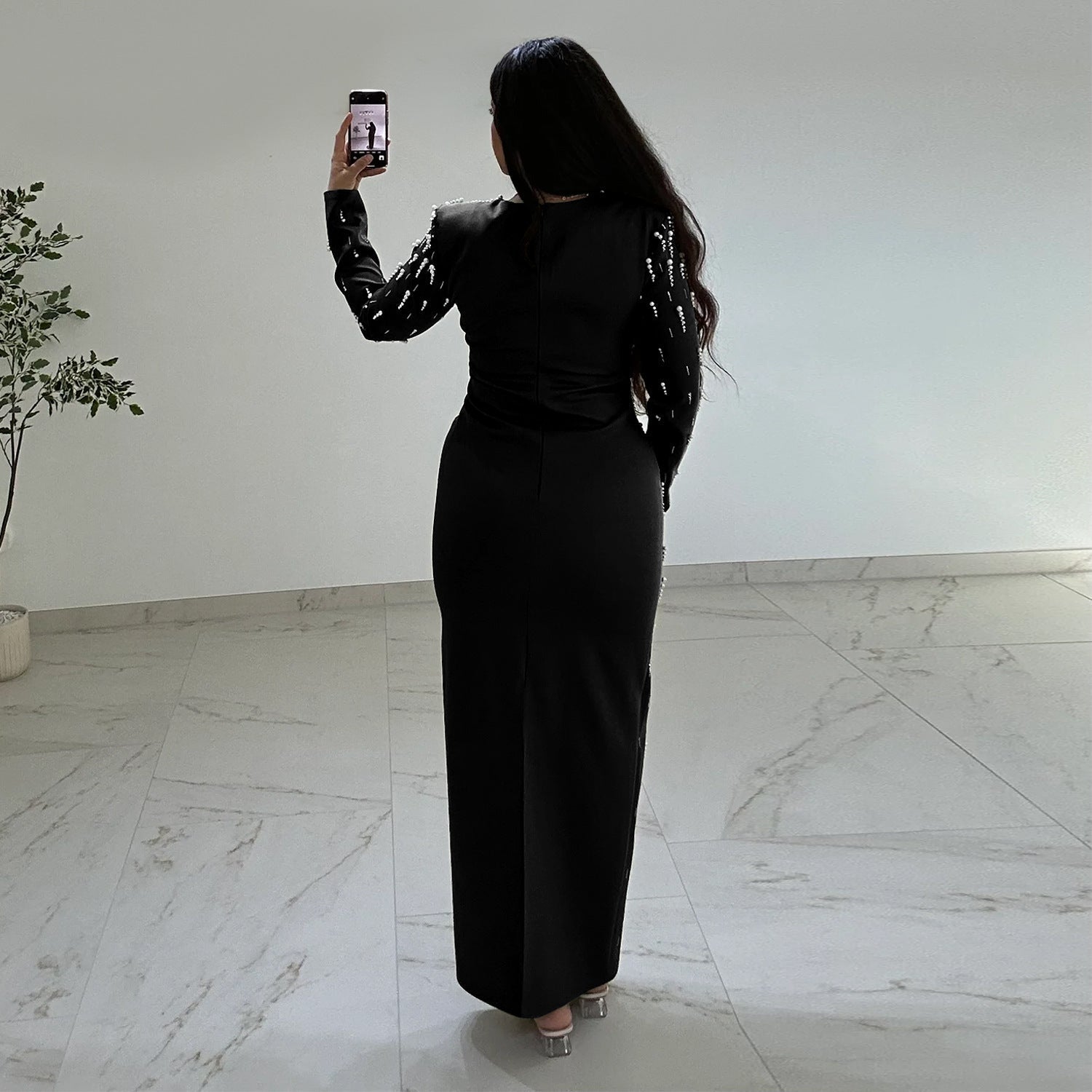 Women Rhinestone Hip Wrapped Dress Light Luxury Dinner Dress DestGlow