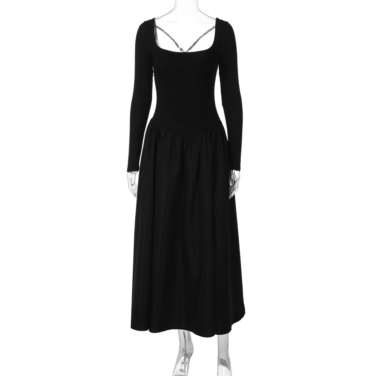 French Hepburn Elegant Dress Fashionable Solid Color Backless Cross Tied Slim Fit Maxi Dress Women by Ragazza