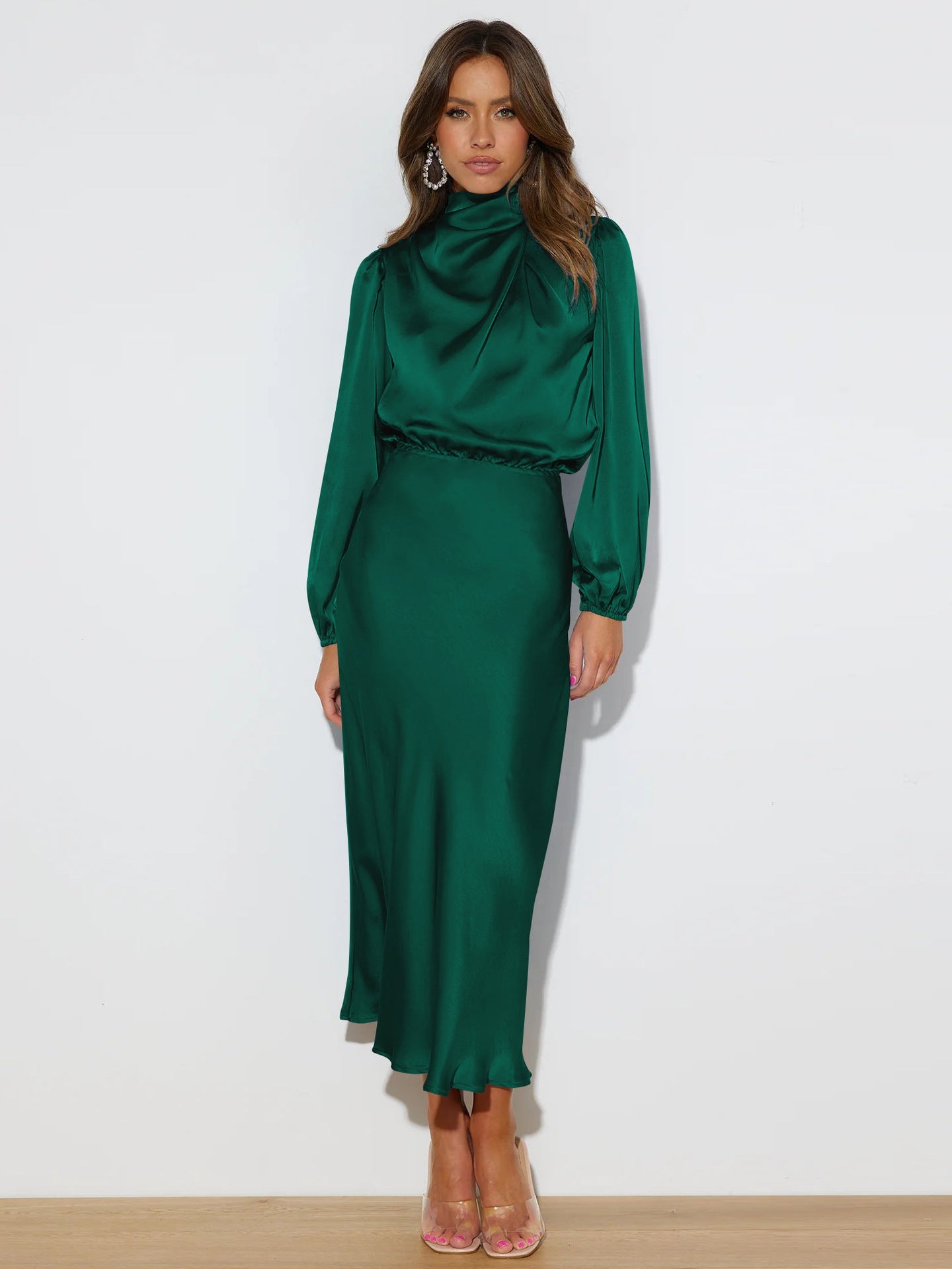 Autumn High Grade Satin Long Sleeve Loose Dress Elegant Women Evening Dress by Ragazza