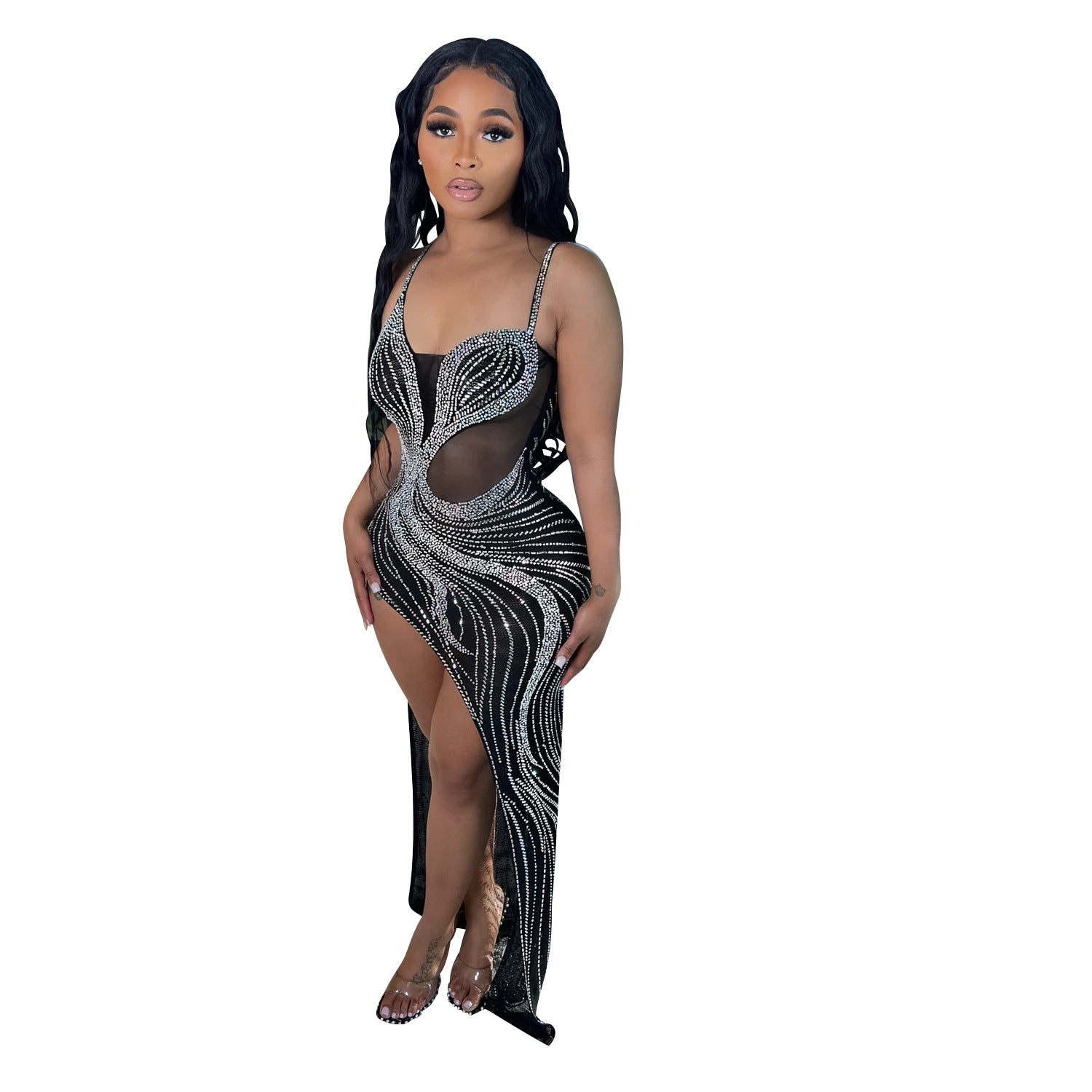 Summer Women Clothing Sexy Mesh Rhinestone Night Club Slip Dress Women by Ragazza