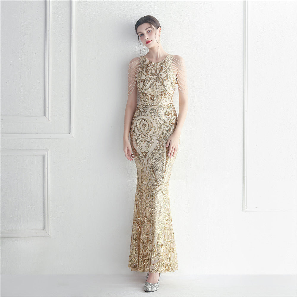 Craft Beaded Positioning Floral Sequin Star Wedding Prom Maxi Dress by Ragazza