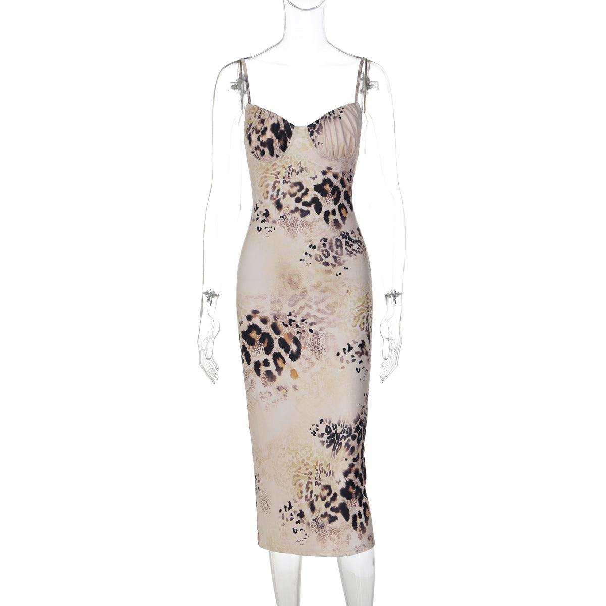 Women Clothing Summer Leopard Print Printed Lace up Backless Sexy Sling Sheath Dress DestGlow