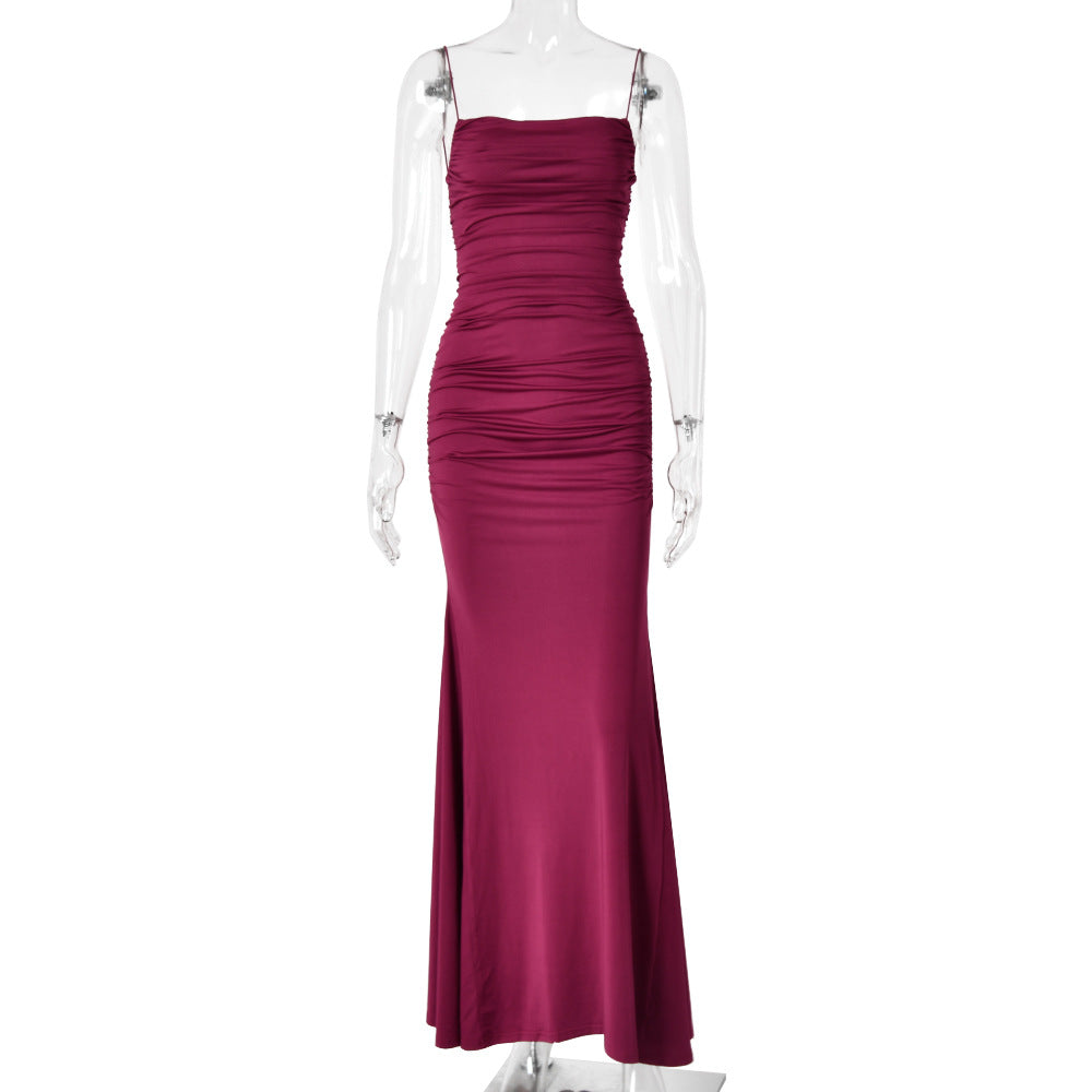 Cocktail Dress Summer Lace up Design High Grade Sexy Solid Color Tube Top Backless Dress DestGlow