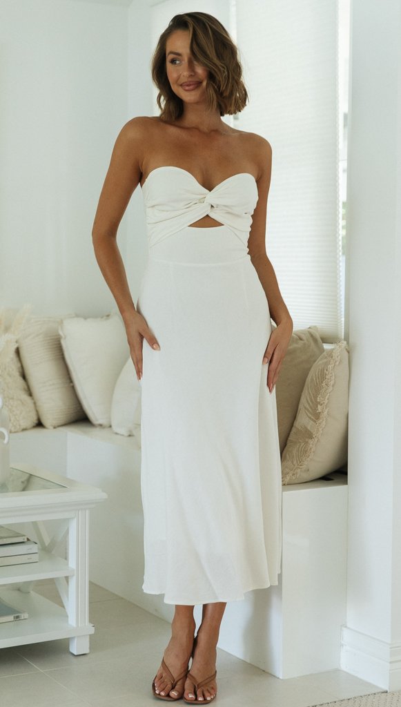 Women Clothing Solid Color Tube Top Back Smocking Tight Waist Maxi Dress by Ragazza