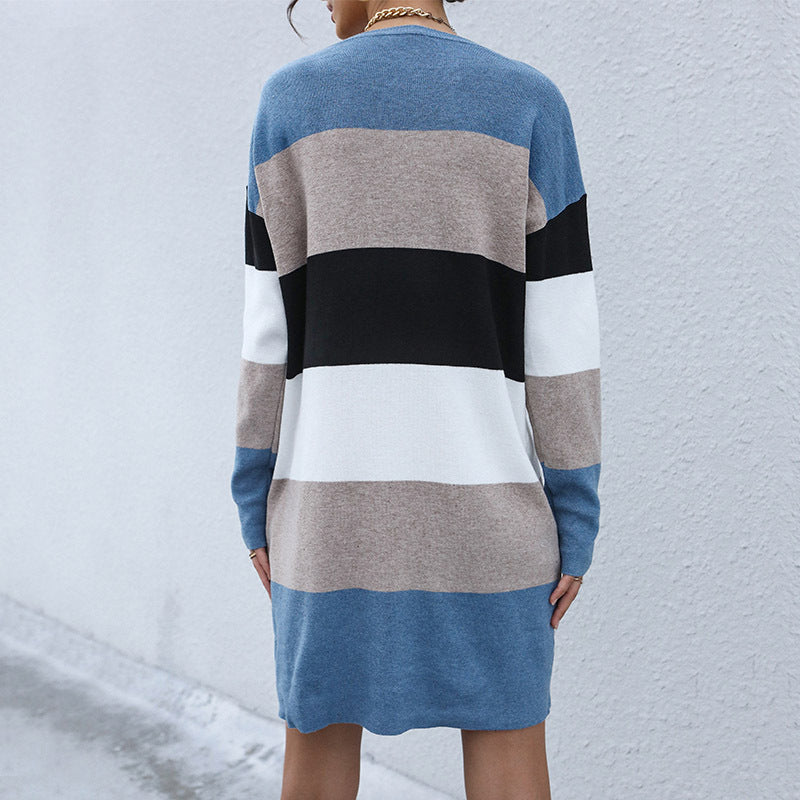 Women Wear Early Autumn Casual Color Matching Long Sleeve Sweater Dress by Ragazza