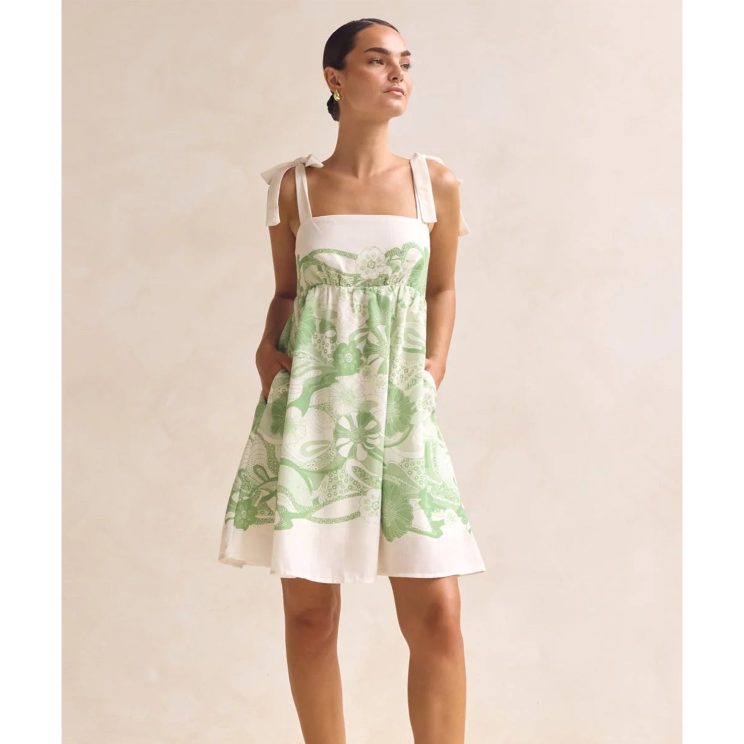 Spring Summer Holiday Positioning Printing Lace up Short Dress by Ragazza