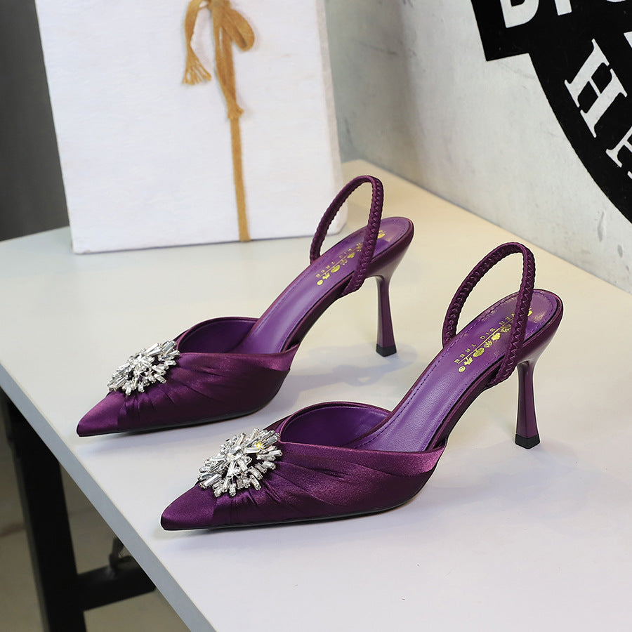 Diamond Snowflake Decorative Stiletto Heel Sandals Women Pointed Toe Shallow Mouth Back Empty Back Strap Women Shoes DestGlow