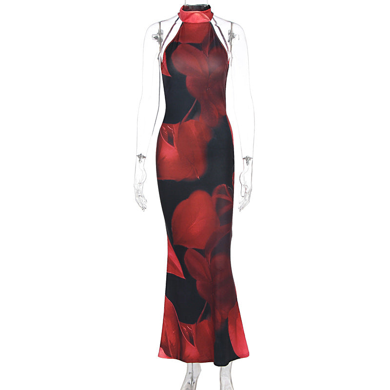 Summer Women Clothing Sexy Print Backless Slim Fit Tight Waist Hip Bag Dress by Ragazza