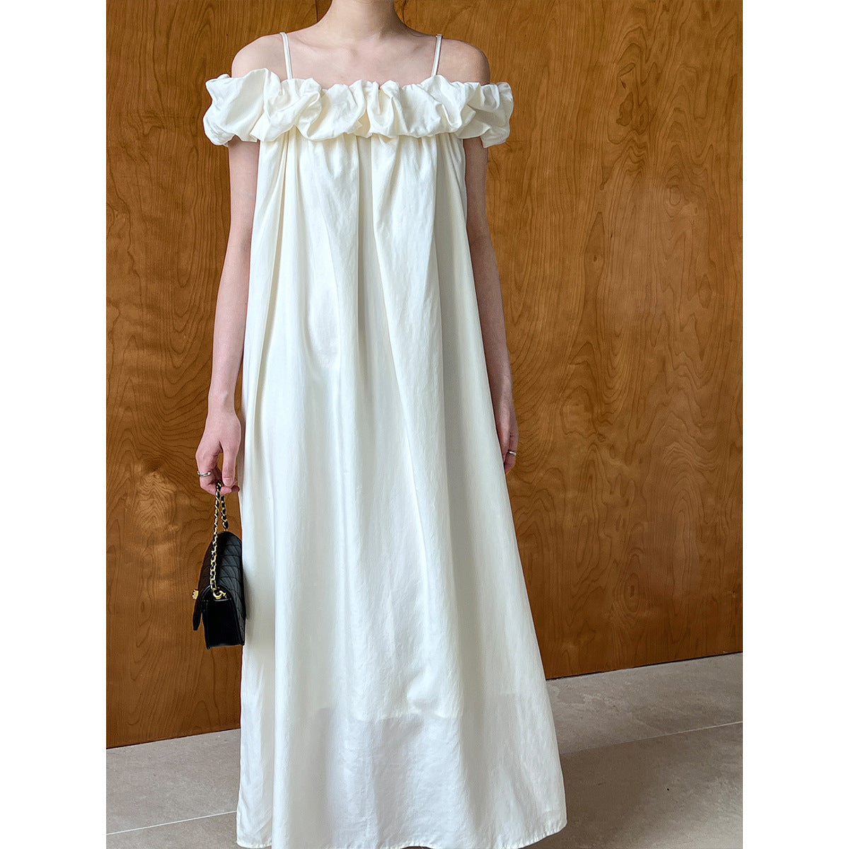 Tencel Fabric Off Shoulder Tube Top Dress Korean High Grade Ruffled Spaghetti Straps Vest Dress by Ragazza