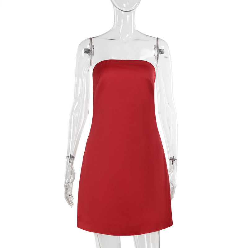 Autumn Dress Socialite Elegant Sexy Tube Top Satin Backless Mini Dress DestGlow