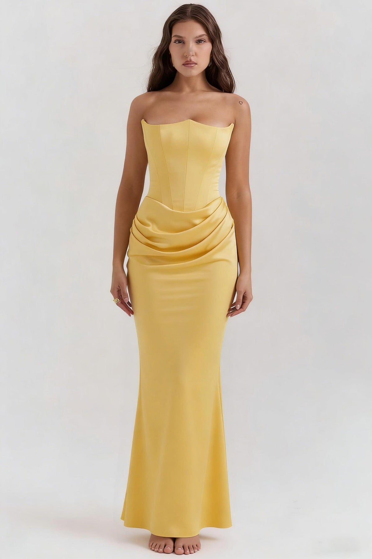 Dress Elegant Sexy Waist Trimming Tube Top Boning Corset Pleated Satin Sheath Dress DestGlow