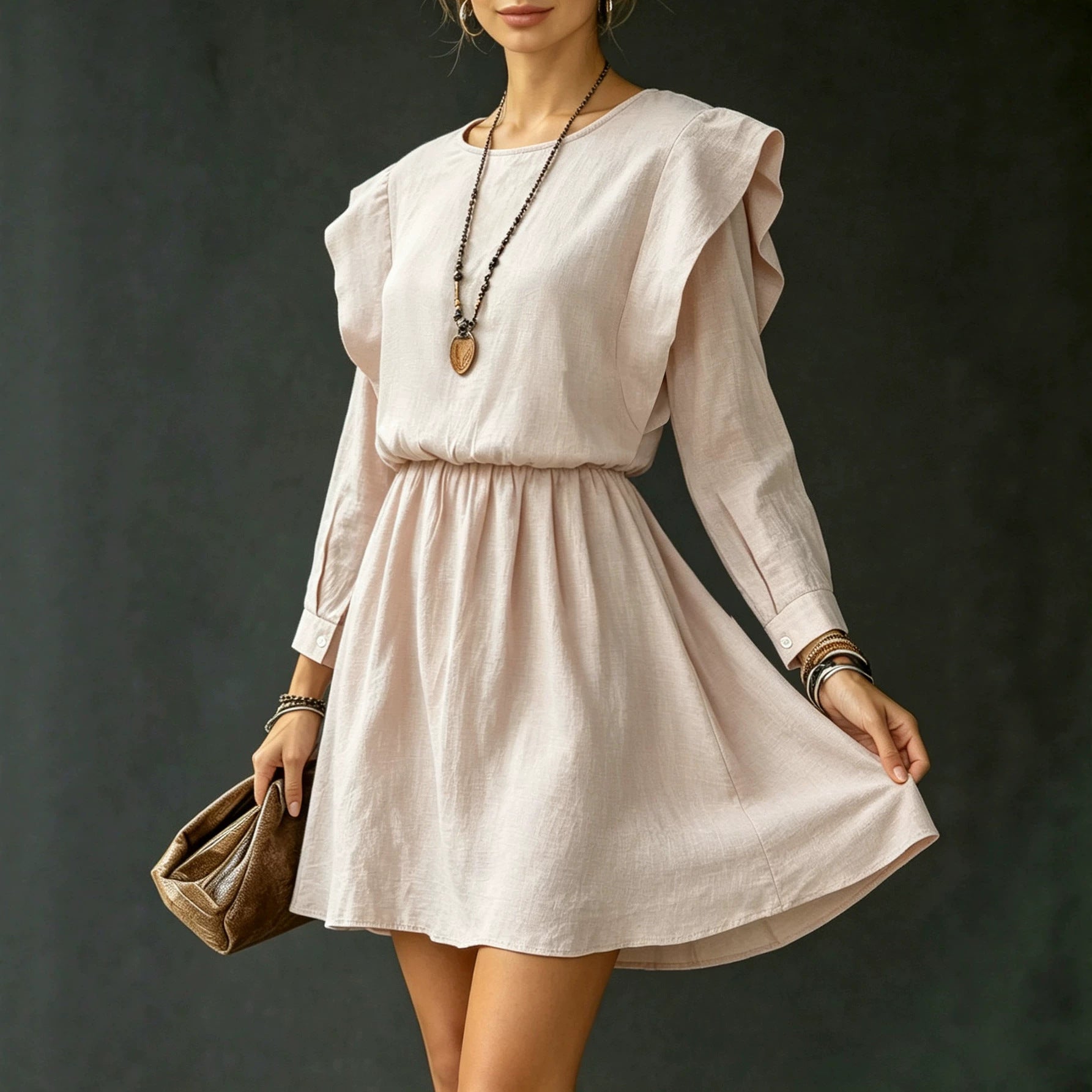 Women Clothing Sweet Elegance Padded Shoulder Dress DestGlow