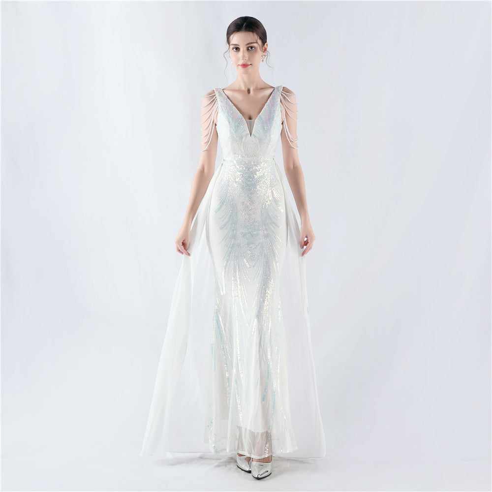 Dress Positioning Floral Sequin with Cloak Craft Beading High-End Evening Dress Annual Meeting Owner by Ragazza
