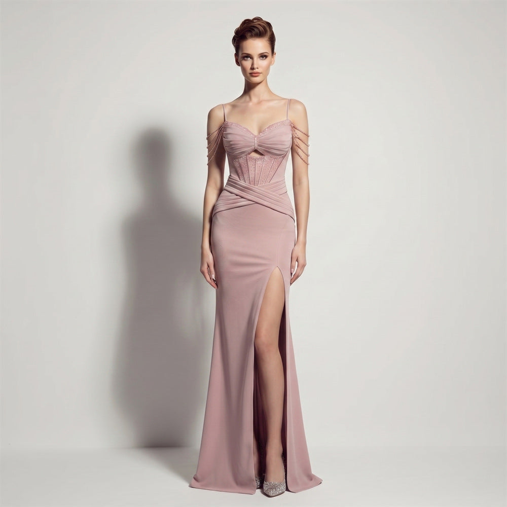 Sling Satin High Slit Boning Corset Strap Fishtail Long Annual Party Evening Dress by Ragazza