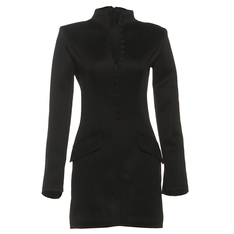 Autumn Winter Women Elegant Sexy Waist Trimming Hip Skirt Solid Color Long Sleeve Dress by Ragazza