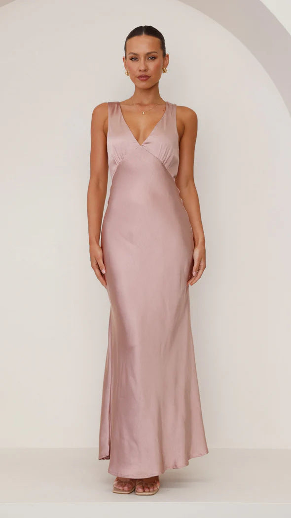 Women Dress Solid Color V neck Slim Fit Sexy Dress Evening Dress by Ragazza
