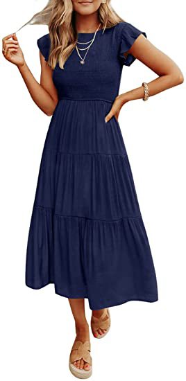 Women Clothing Popular Pinfei Flounced Sleeve Pleating Layered Short Sleeve Large Swing Dress by Ragazza