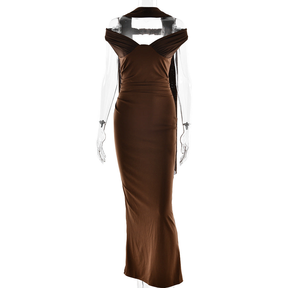 Elegant Tube Top Solid Color Dress Sexy Sleeveless Slim Fit Backless Dress by Ragazza