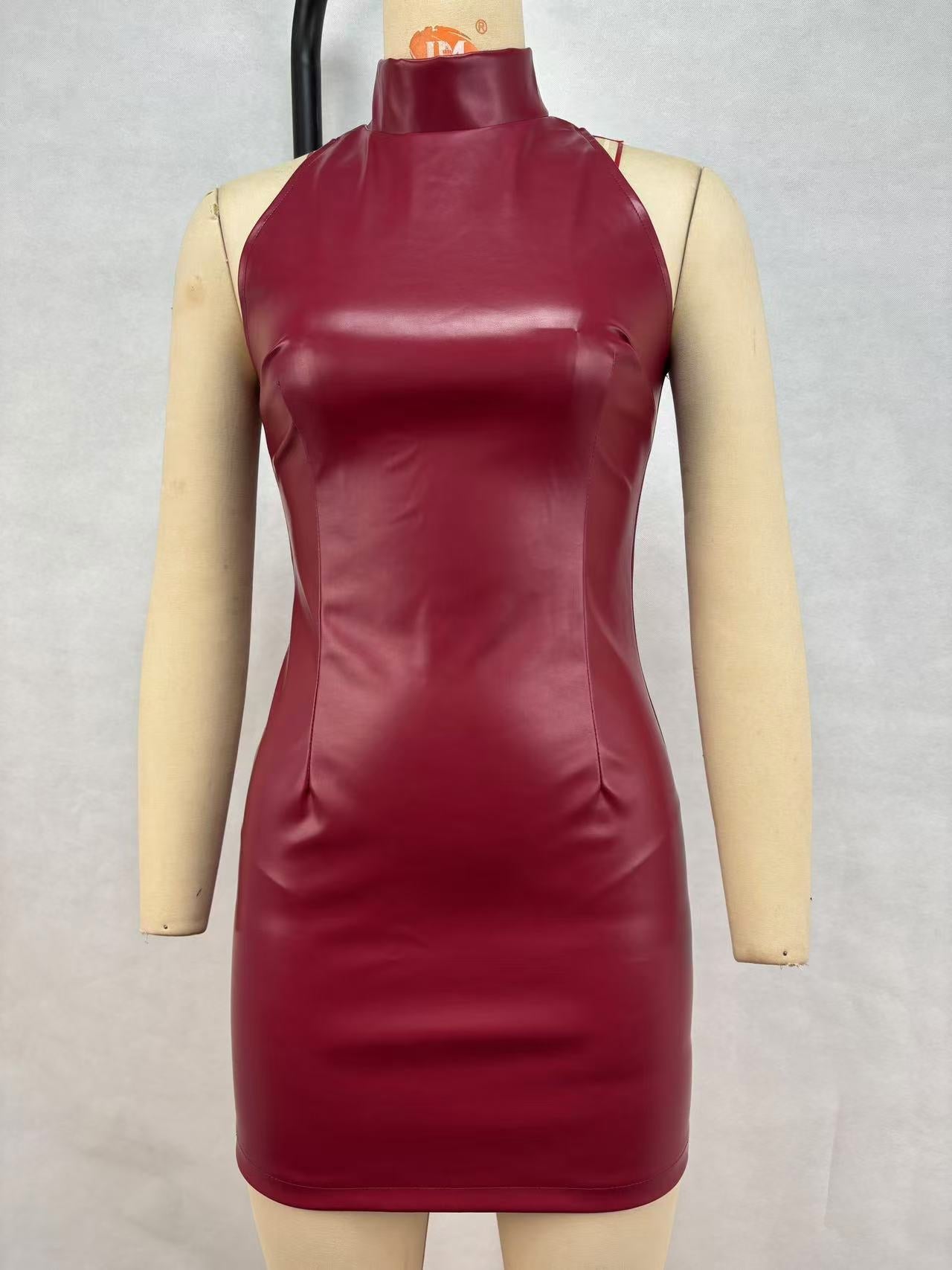 Women Clothing Slim Dress Autumn Winter Faux Leather Mini Skirt Nightclub Solid Color by Ragazza
