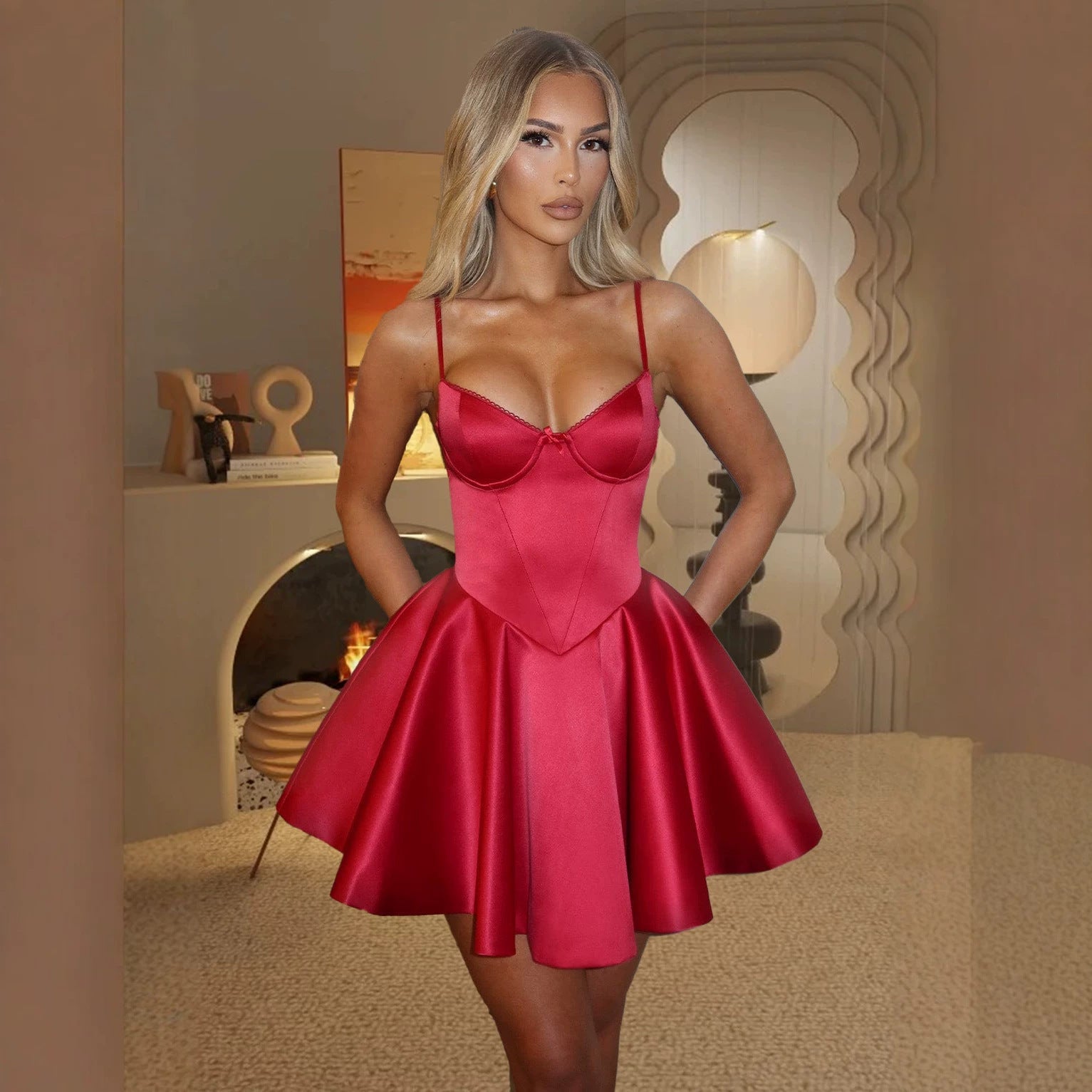 Summer Solid Color Silk Sexy Elegant Pure Chest Boning Corset Waist Strap Dress Women by Ragazza