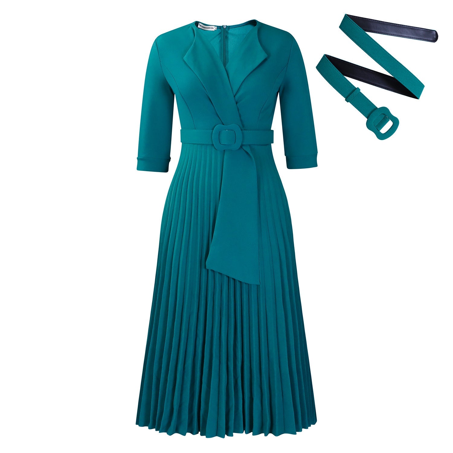 Autumn Winter Women Clothing Office Tailored Collar Pleat Waisted Dress by Ragazza