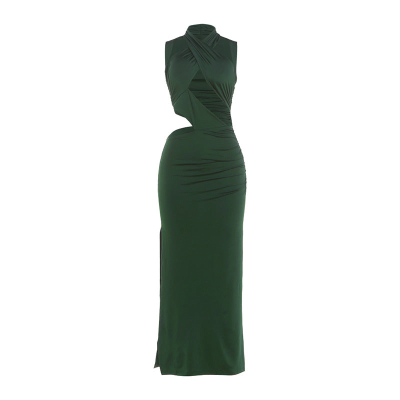 Autumn Winter Women Stitching Sexy Hollow Out Cutout out Solid Color Slim Fit Sheath Fishtail Dress by Ragazza