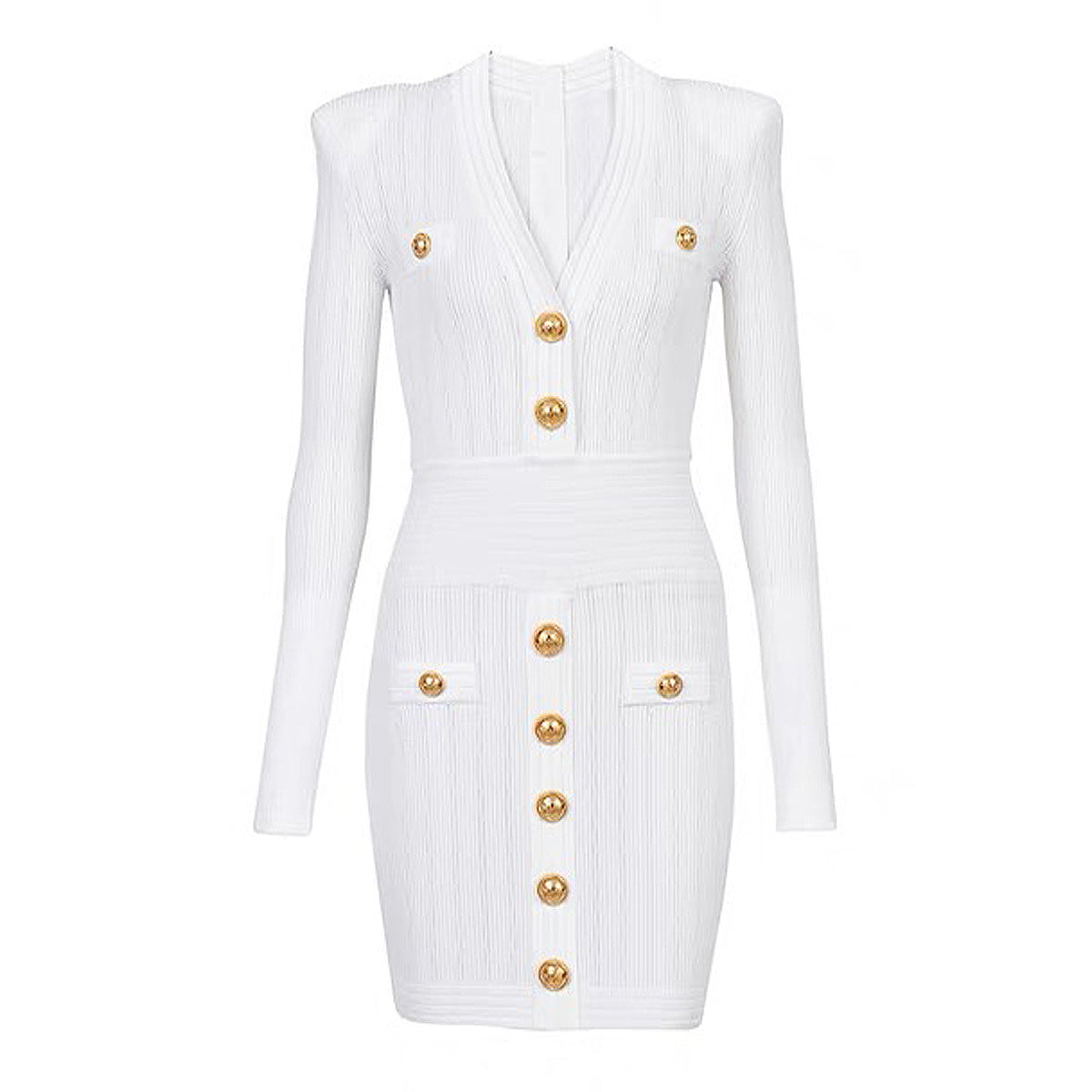 High Quality Knitted Fabric V neck Slim Fit Slimming Long Sleeves Dress by Ragazza