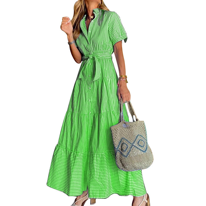 Arrival Striped Short Sleeve Loose Midi Dress by Ragazza