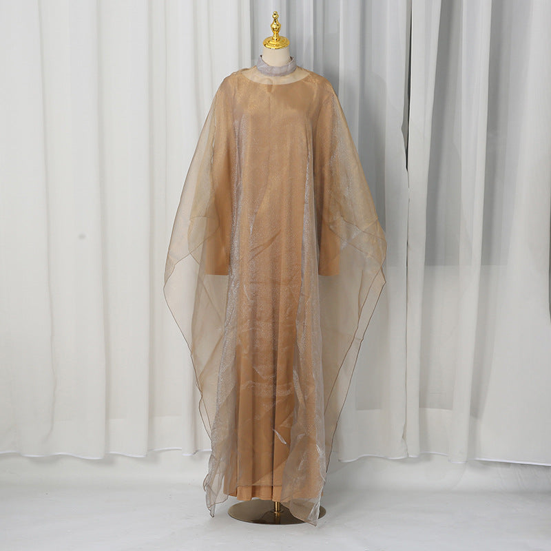 Solid Color Dress Autumn High Collar Double Layer Stitching Slim Dress DestGlow