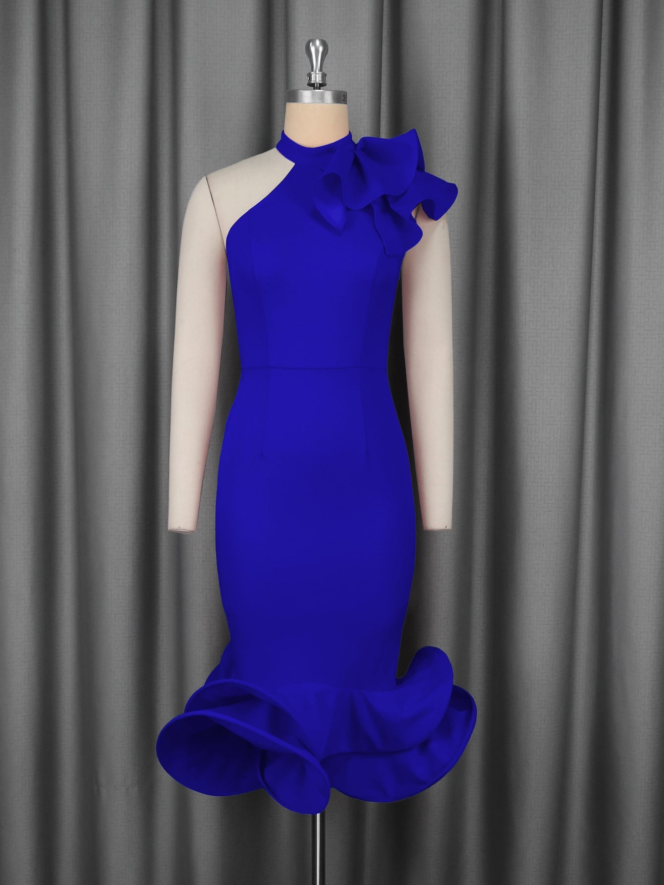 Elegant Half Turtleneck Ruffled Dress off Shoulder Ruffled Hem Cocktail Evening Dress by Ragazza