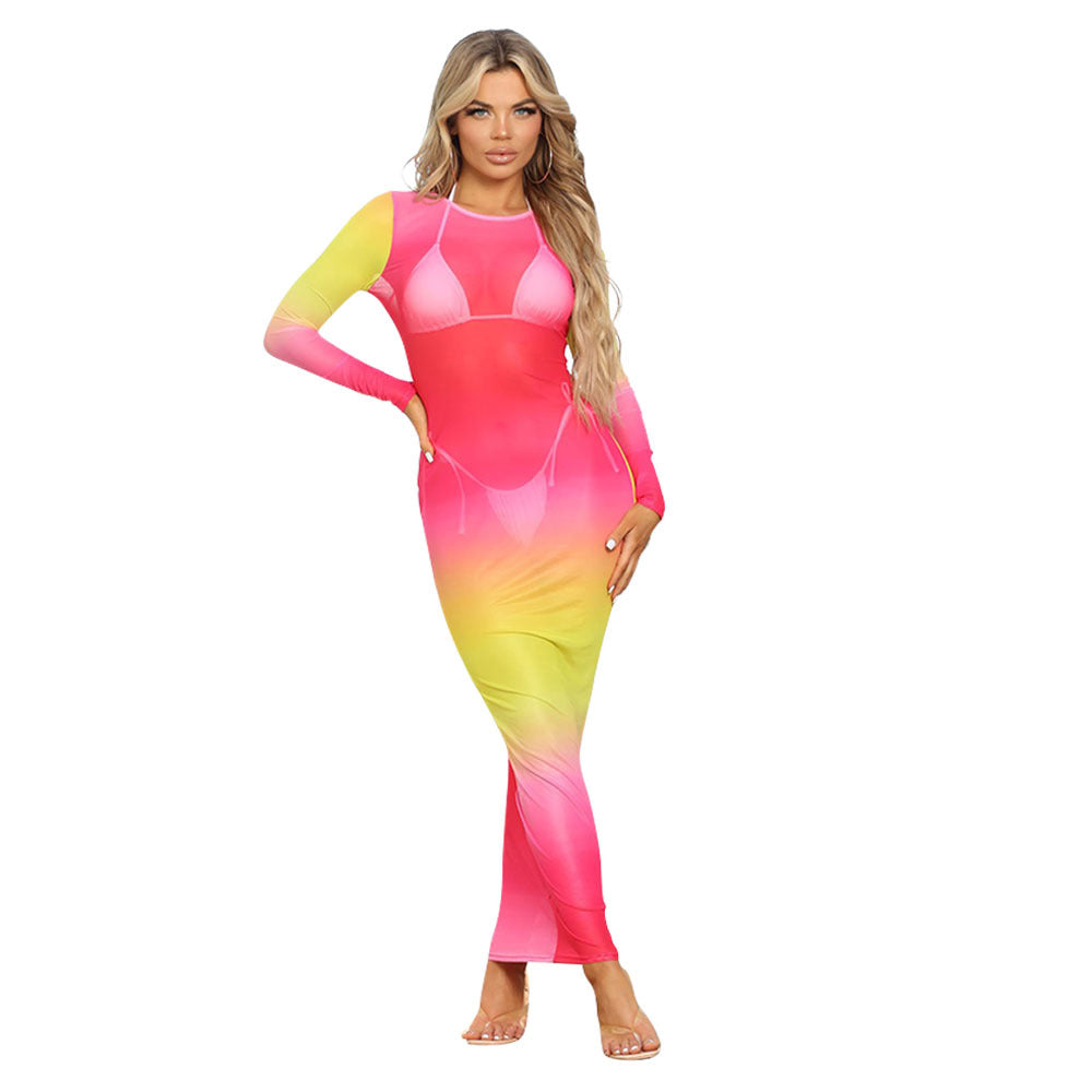 Sexy Women Mesh Perspective Long Sleeve Women Dress by Ragazza