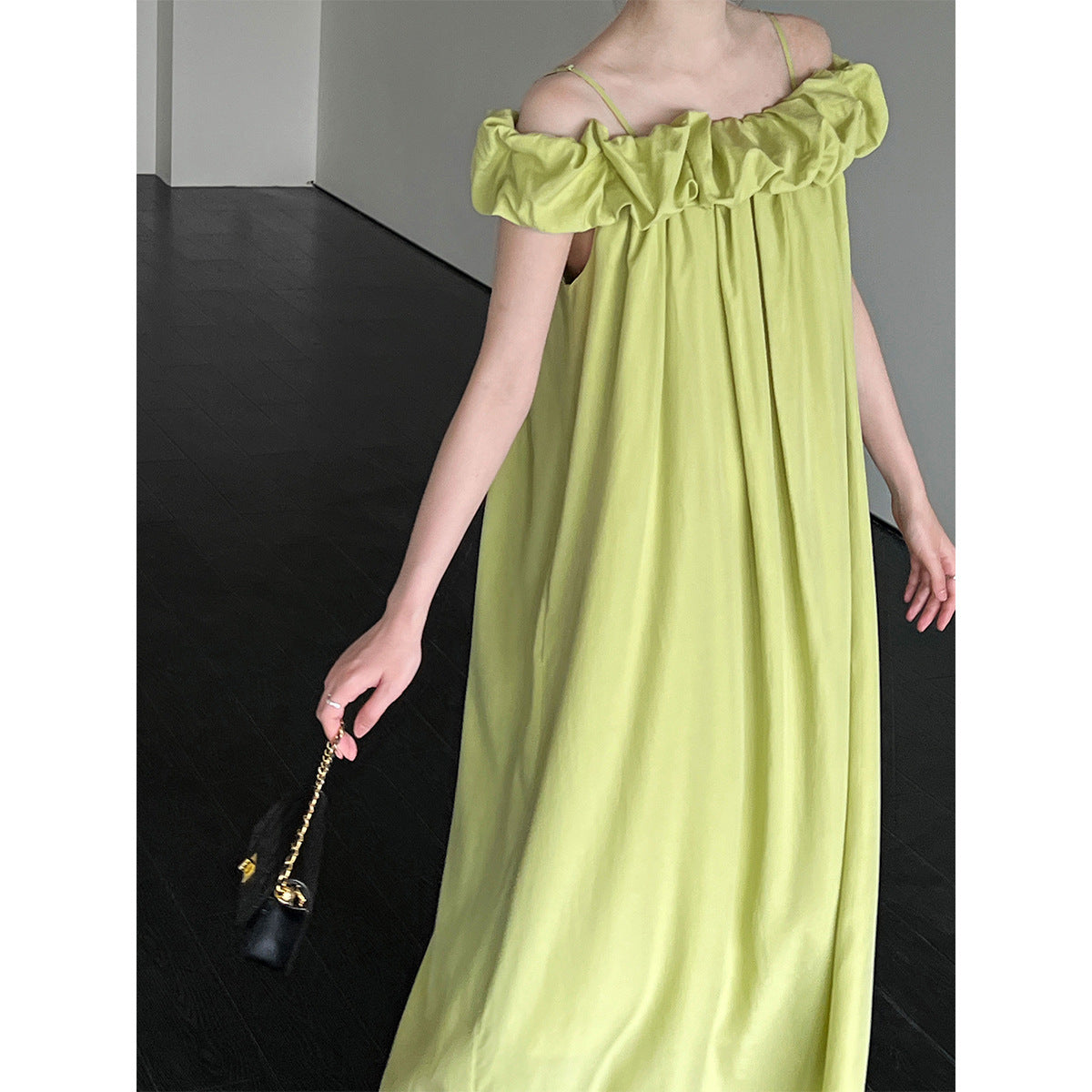 Tencel Fabric Off Shoulder Tube Top Dress Korean High Grade Ruffled Spaghetti Straps Vest Dress by Ragazza