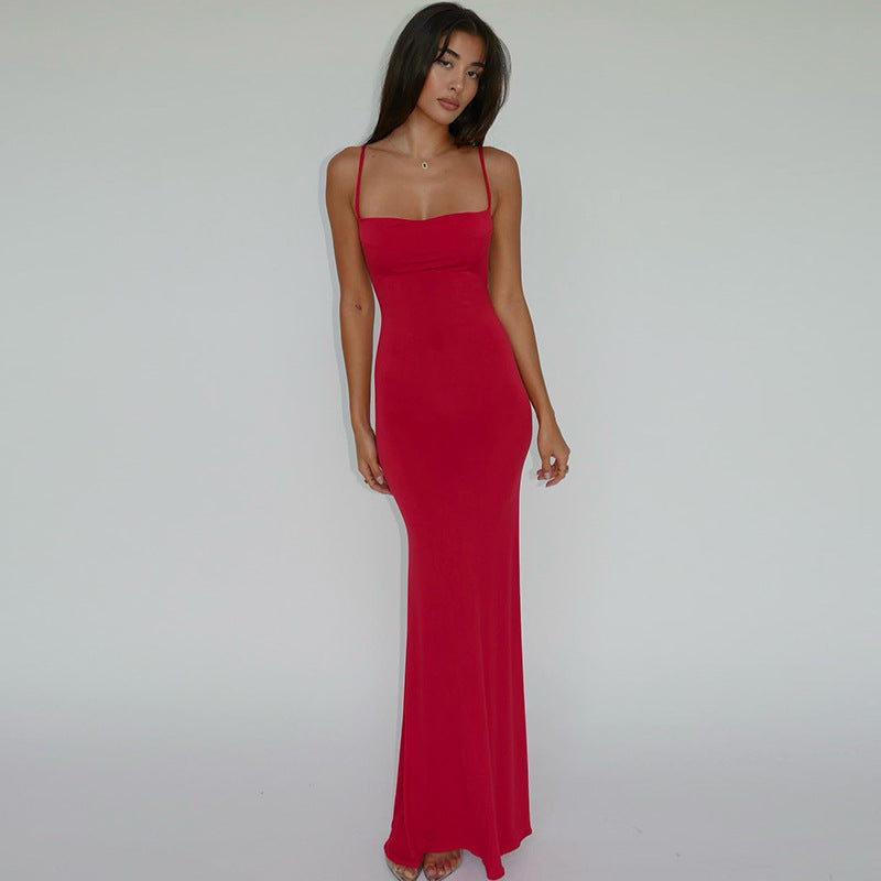 Spring Summer Women Clothing Sexy Slim Fit Backless Strap Solid Color Dress for Women by Ragazza
