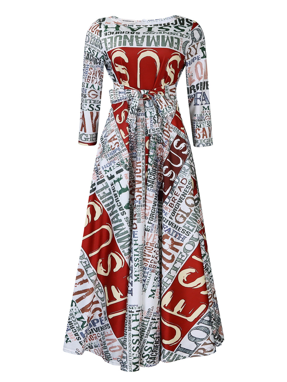 Women Clothing Spring Elegant Graceful Printed Lace up Large Dress by Ragazza