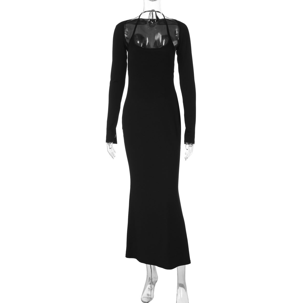 Women Clothing Autumn Sexy U Neck Sling Backless Dress Long Sleeve Waistcoat by Ragazza