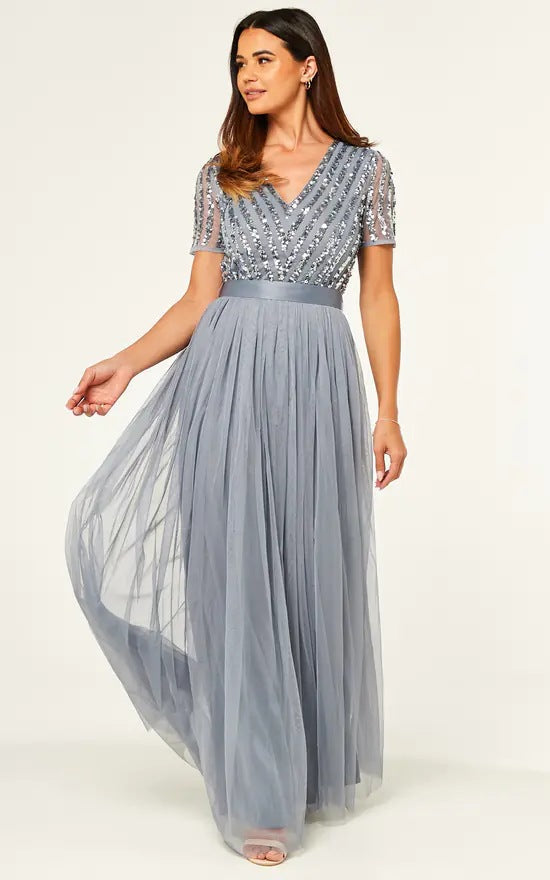 Sequ Dress Short Sleeve V neck Swing Evening Dress High Waist Cocktail Elegant by Ragazza