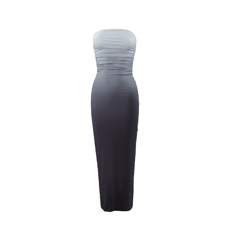 Women Clothing Summer Slim Fit Sexy Tube Top Gradient Color Mid Length One Step Dress by Ragazza