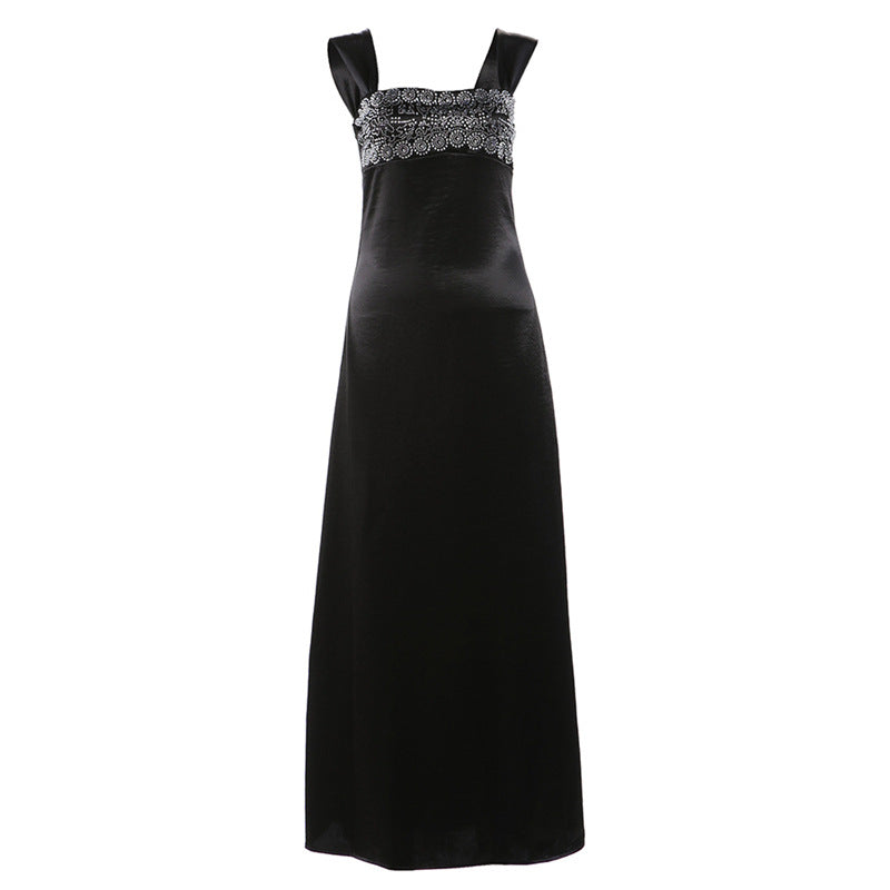 Autumn Winter Women Elegant Strap Tube Top Backless Rhinestone Waist Tight Maxi Dress for Women by Ragazza