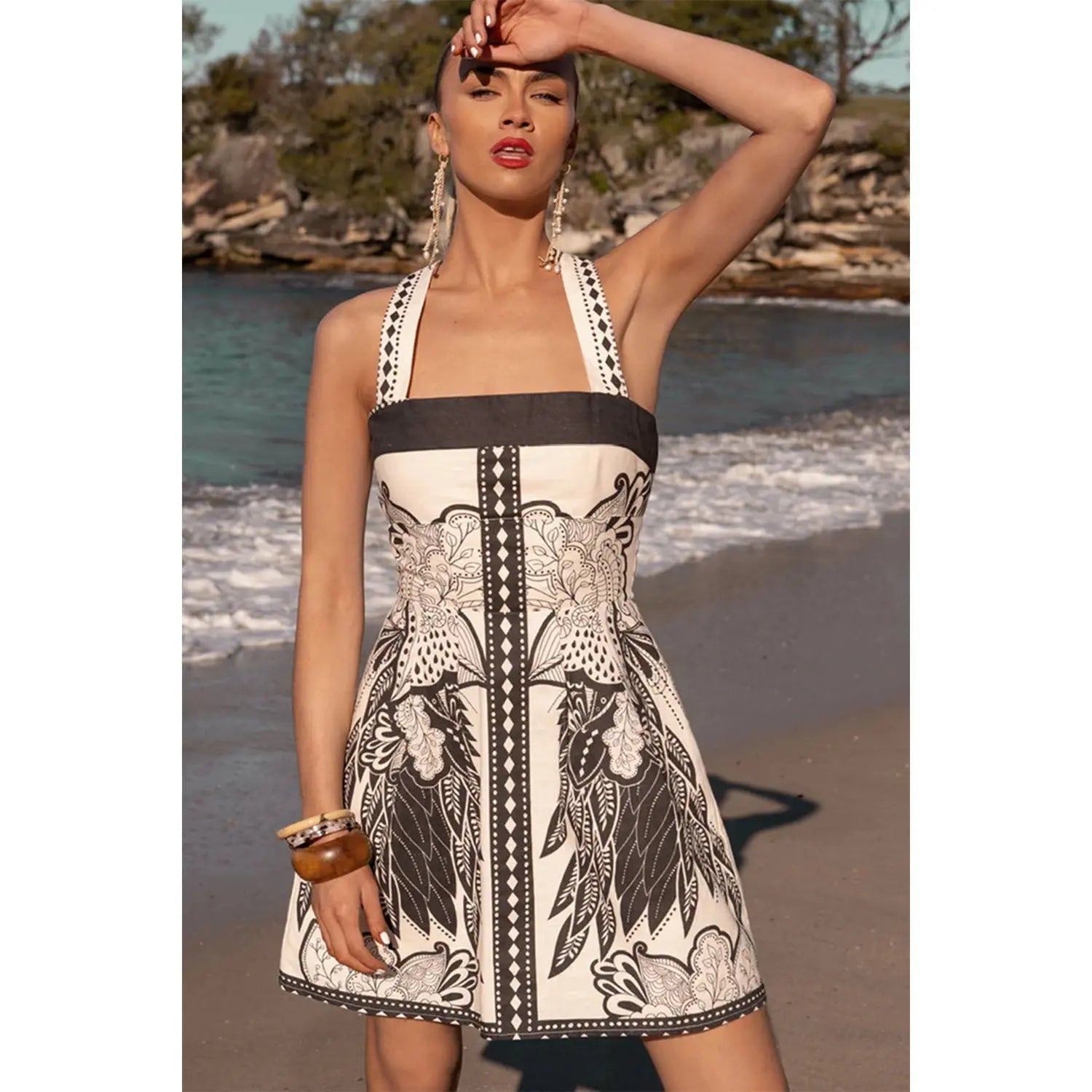 Spring Summer Positioning Printed Back Smocking Sweet Simple Short Dress