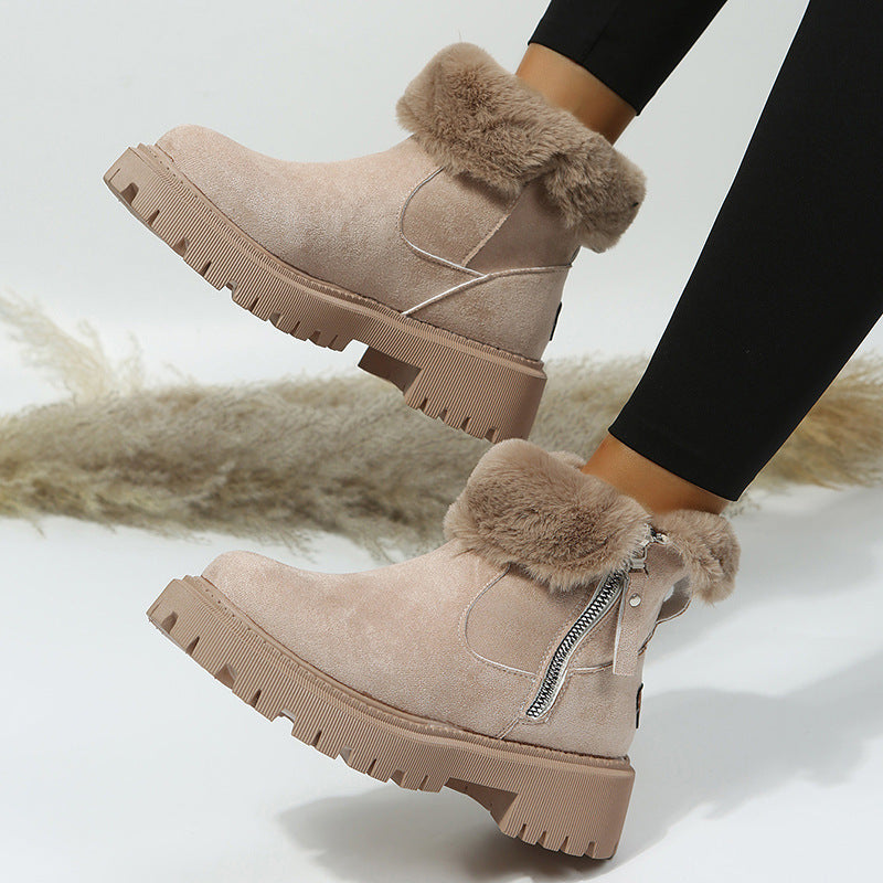 Snow Boots Women Trend Winter Mid Calf plus Velvet Thickening Thermal Cotton Shoes Faux Shearling Jacket Winter Women Boots DestGlow