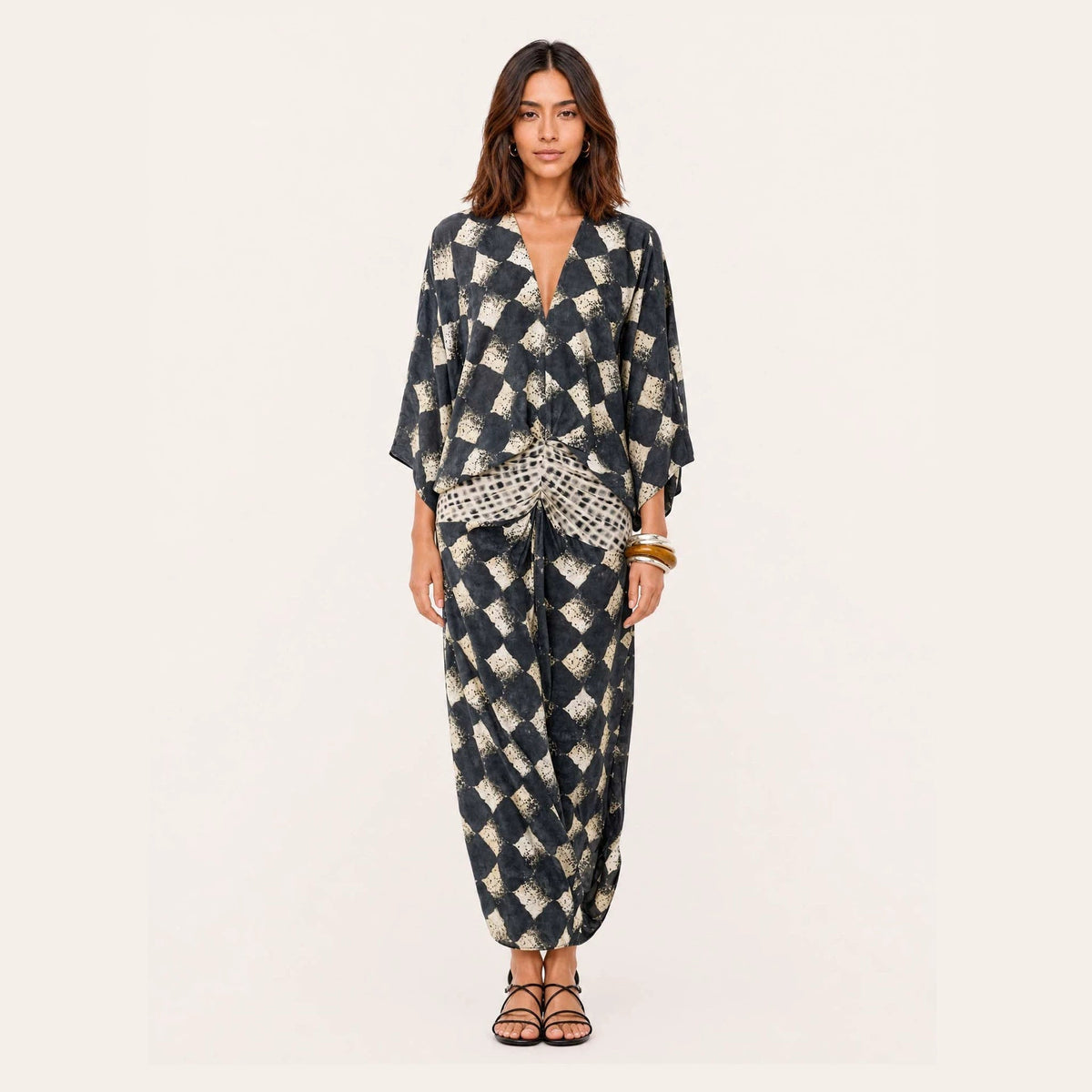 Spring Summer Artificial Linen Printed Batwing Sleeve Dress Loose Vacation Dress for Women DestGlow