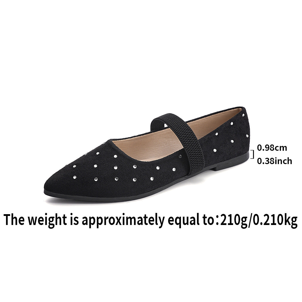 Rhinestone Pointed Toe Flat Low Heel Mary Jane Shoes Women Korean Low Cut Suede Four Seasons Boat Shoes DestGlow