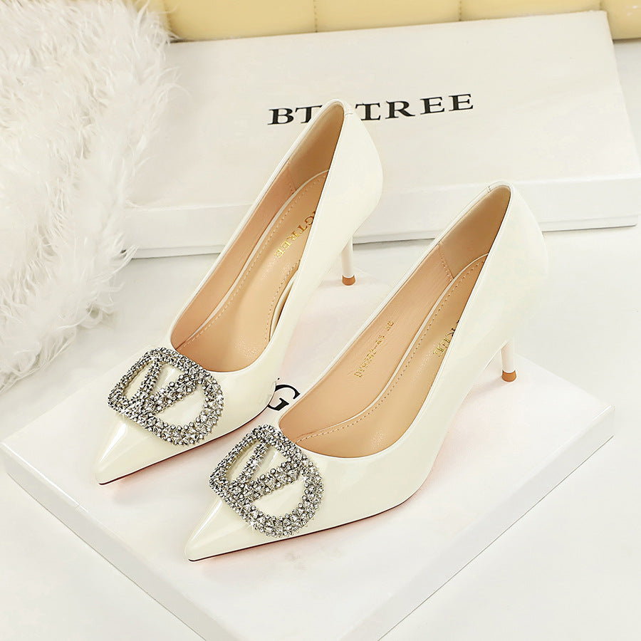Sexy Party Super High Heel Women Shoes Dignified Rhinestone V Buckle Pointed Toe Shallow Mouth Stiletto Heel Pumps DestGlow